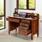 Computer Desk With 4 Storage Drawers And Hutch, 48in x 22in x 36.5in - Rustic Brown