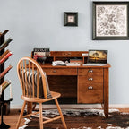 Computer Desk With 4 Storage Drawers And Hutch, 48in x 22in x 36.5in - Rustic Brown