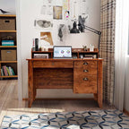 Computer Desk With 4 Storage Drawers And Hutch, 48in x 22in x 36.5in - Rustic Brown