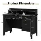 Computer Desk With 4 Storage Drawers And Hutch, 48in x 22in x 36.5in - Rustic Brown