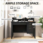 Computer Desk With 4 Storage Drawers And Hutch, 48in x 22in x 36.5in - Rustic Brown