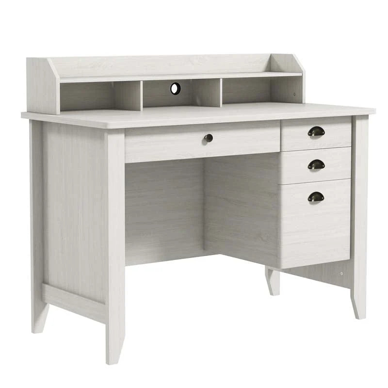 Computer Desk With 4 Storage Drawers And Hutch, 48in x 22in x 36.5in - Rustic Brown