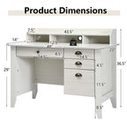 Computer Desk With 4 Storage Drawers And Hutch, 48in x 22in x 36.5in - Rustic Brown