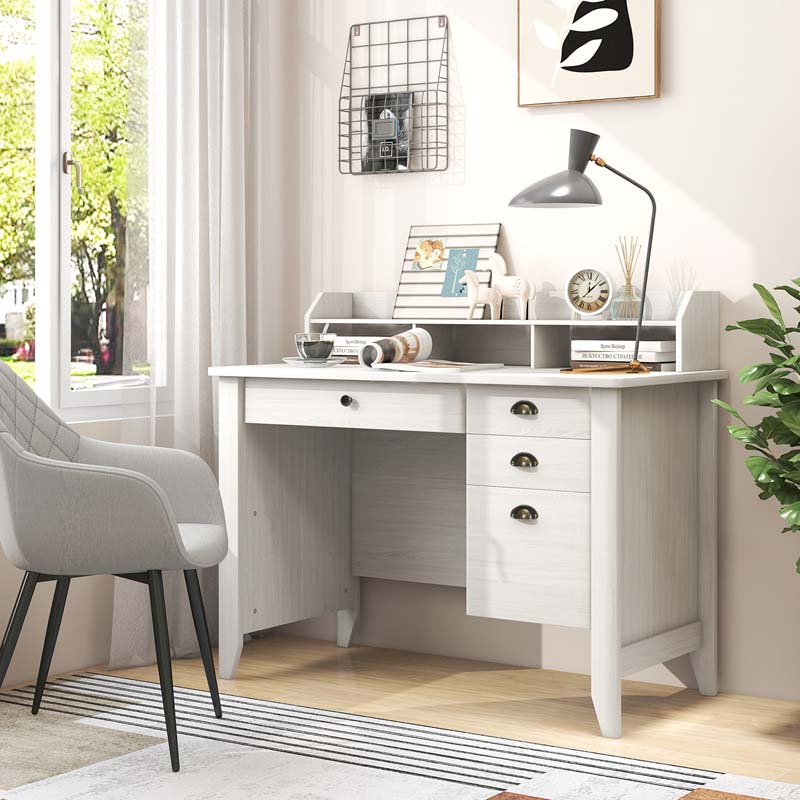 Computer Desk With 4 Storage Drawers And Hutch, 48in x 22in x 36.5in - Rustic Brown