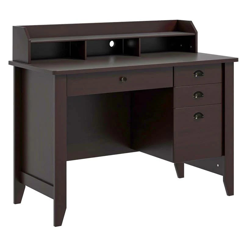 Computer Desk With 4 Storage Drawers And Hutch, 48in x 22in x 36.5in - Rustic Brown