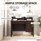Computer Desk With 4 Storage Drawers And Hutch, 48in x 22in x 36.5in - Rustic Brown