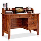 Computer Desk With 4 Storage Drawers And Hutch, 48in x 22in x 36.5in - Rustic Brown