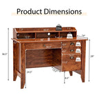 Computer Desk With 4 Storage Drawers And Hutch, 48in x 22in x 36.5in - Rustic Brown