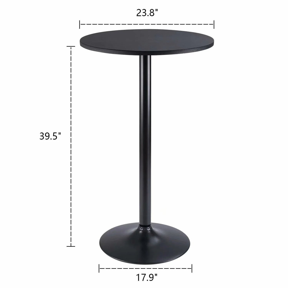 Round Bar-Height Bistro Pub Table With Metal Base And MDF Top, 23.8 x 23.8 x 39.5 Inch
