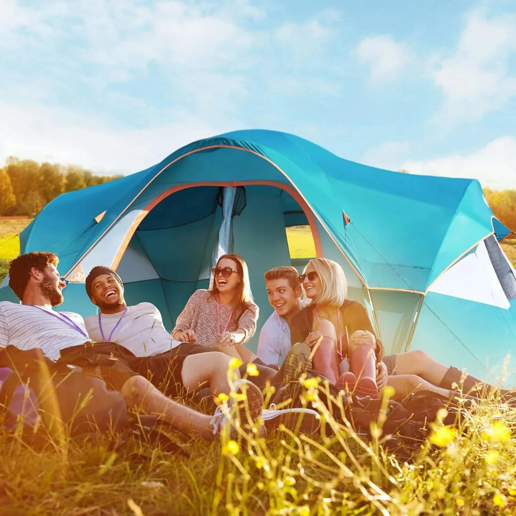 unp 10-Person Camping Tent, 18ft x 9ft x 78in, 2 Rooms, 5 Mesh Windows