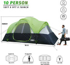 unp 10-Person Camping Tent, 18ft x 9ft x 78in, 2 Rooms, 5 Mesh Windows