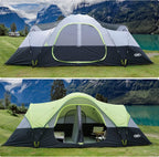 unp 10-Person Camping Tent, 18ft x 9ft x 78in, 2 Rooms, 5 Mesh Windows
