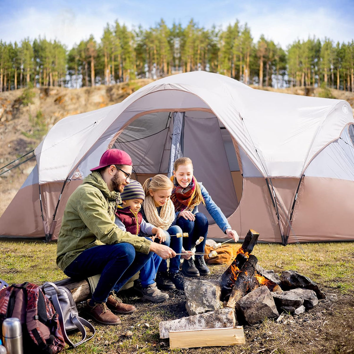unp 10-Person Camping Tent, 18ft x 9ft x 78in, 2 Rooms, 5 Mesh Windows