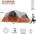 unp 10-Person Camping Tent, 18ft x 9ft x 78in, 2 Rooms, 5 Mesh Windows