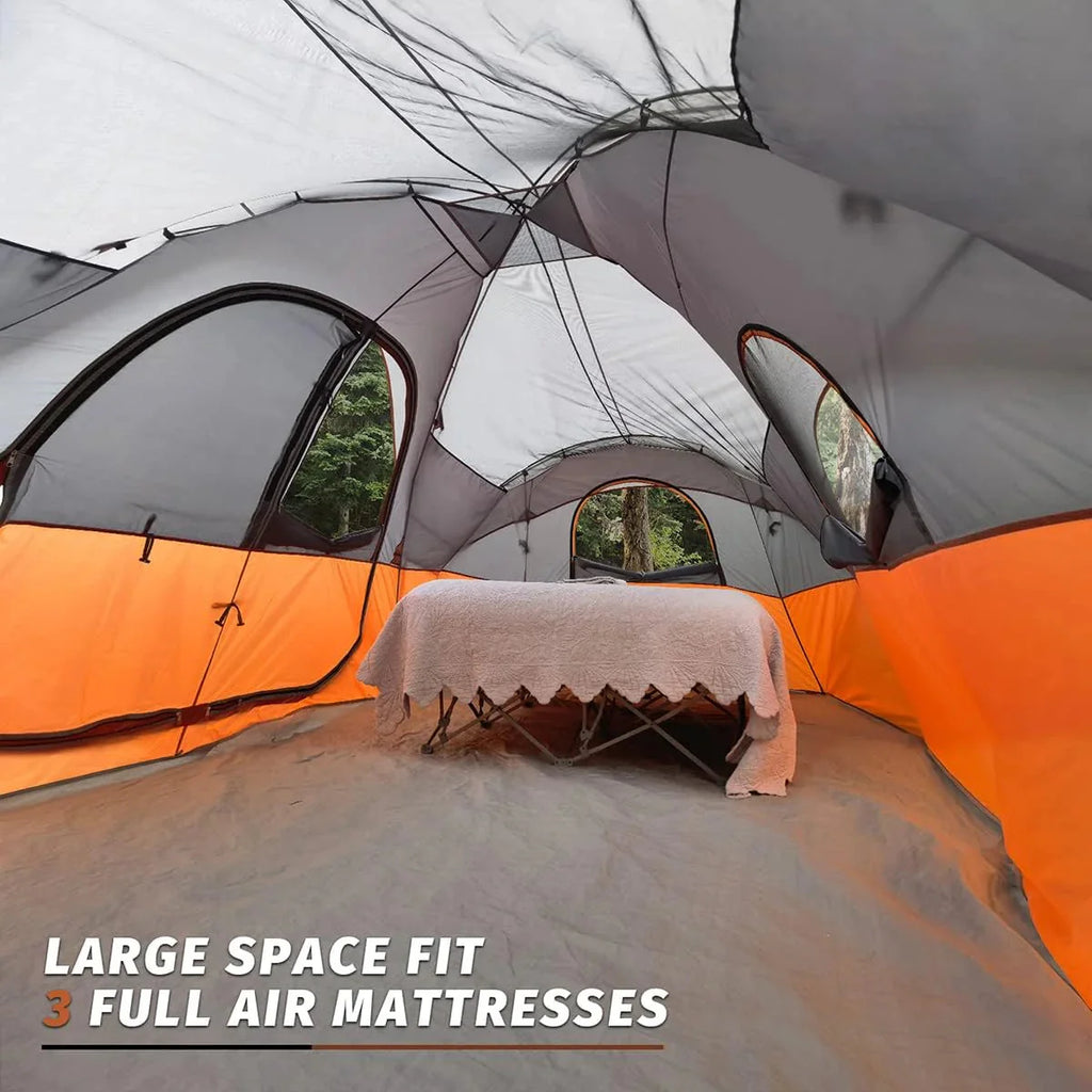 unp 10-Person Camping Tent, 18ft x 9ft x 78in, 2 Rooms, 5 Mesh Windows
