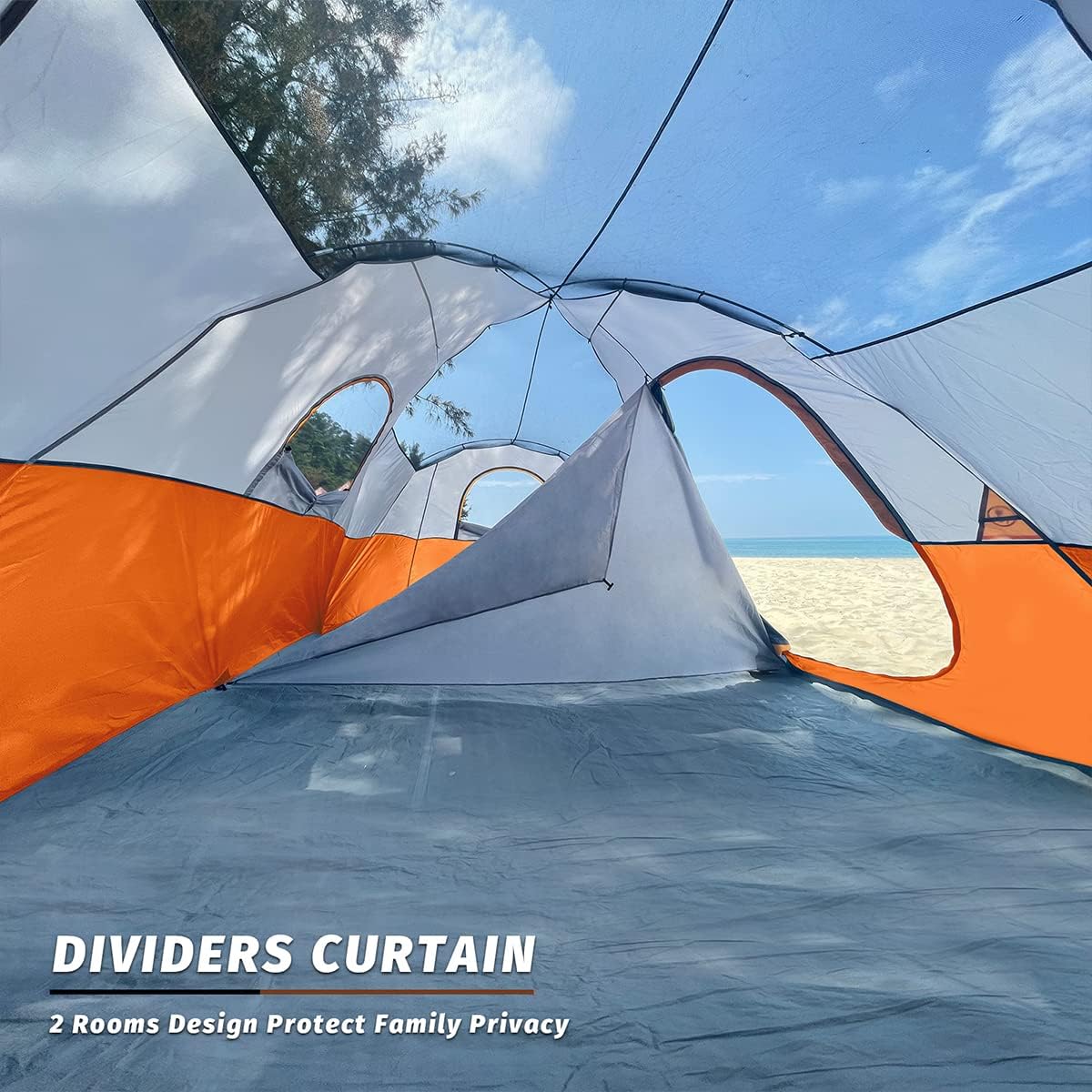 unp 10-Person Camping Tent, 18ft x 9ft x 78in, 2 Rooms, 5 Mesh Windows