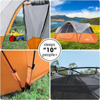 unp 10-Person Camping Tent, 18ft x 9ft x 78in, 2 Rooms, 5 Mesh Windows
