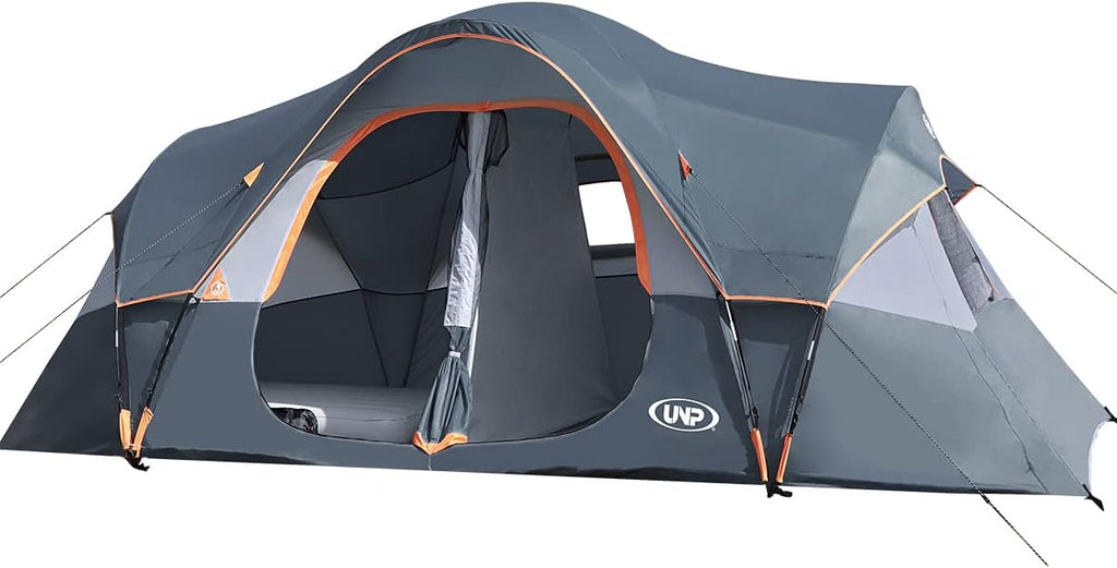 unp 10-Person Camping Tent, 18ft x 9ft x 78in, 2 Rooms, 5 Mesh Windows