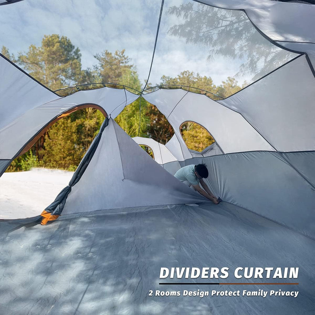 unp 10-Person Camping Tent, 18ft x 9ft x 78in, 2 Rooms, 5 Mesh Windows