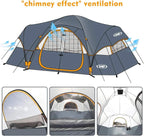 unp 10-Person Camping Tent, 18ft x 9ft x 78in, 2 Rooms, 5 Mesh Windows