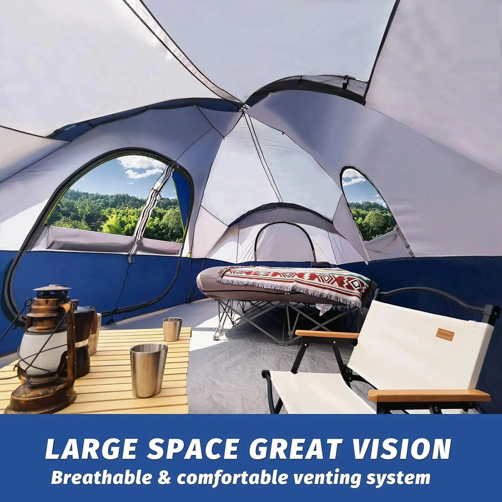 unp 10-Person Camping Tent, 18ft x 9ft x 78in, 2 Rooms, 5 Mesh Windows