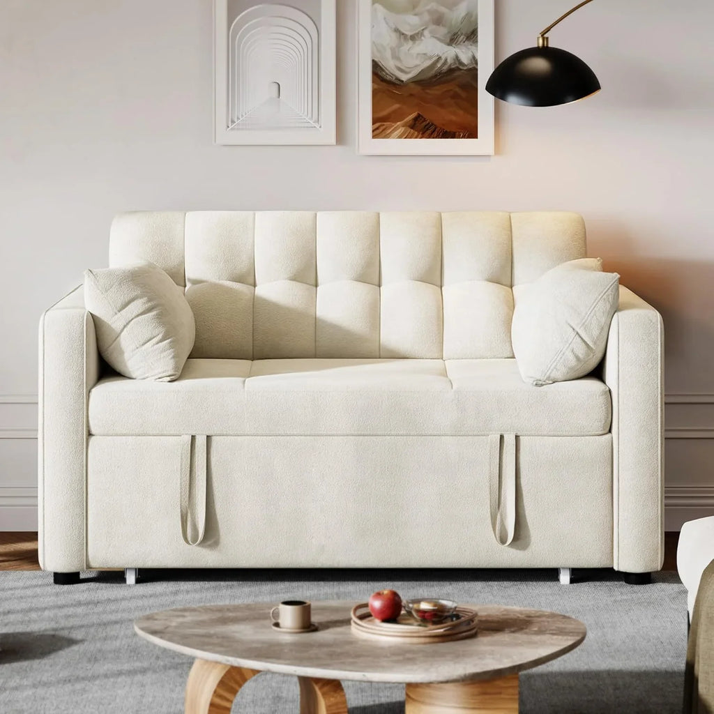 3-in-1 Convertible Sleeper Sofa, 55 in Pull-Out Bed, Adjustable Backrest, Cat-Scratch-Proof Fabric