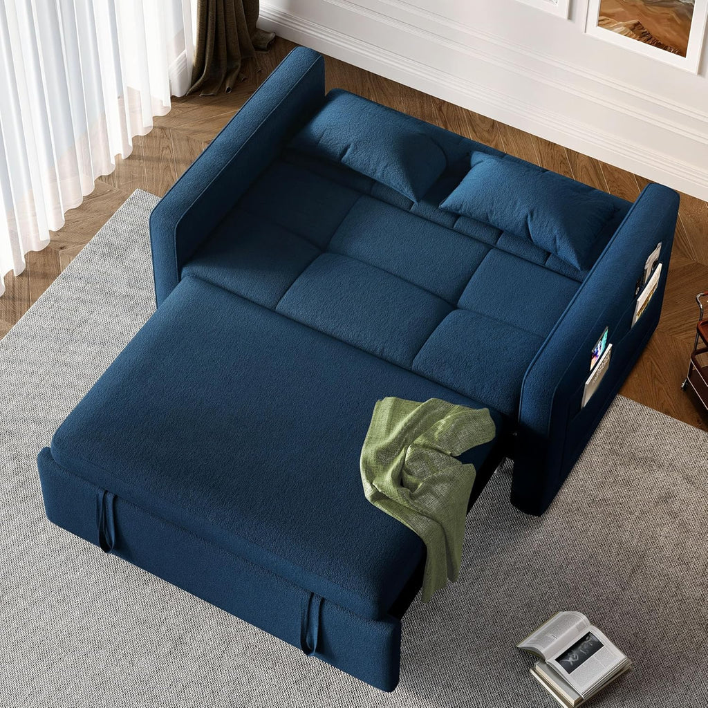 3-in-1 Convertible Sleeper Sofa, 55 in Pull-Out Bed, Adjustable Backrest, Cat-Scratch-Proof Fabric