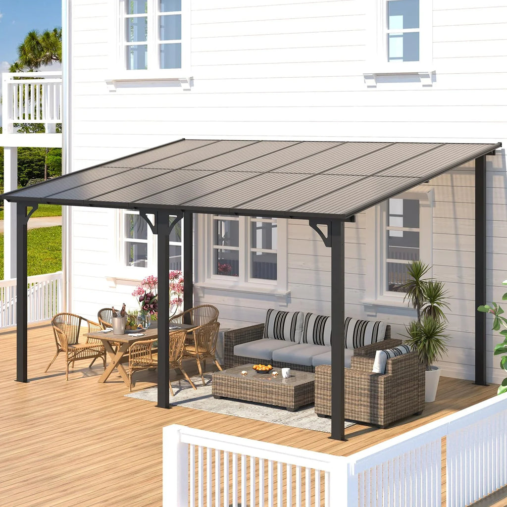 AECOJOY 14' x 10' Patio Gazebo With Roof, Dark - 168in x 120in x 98.4in