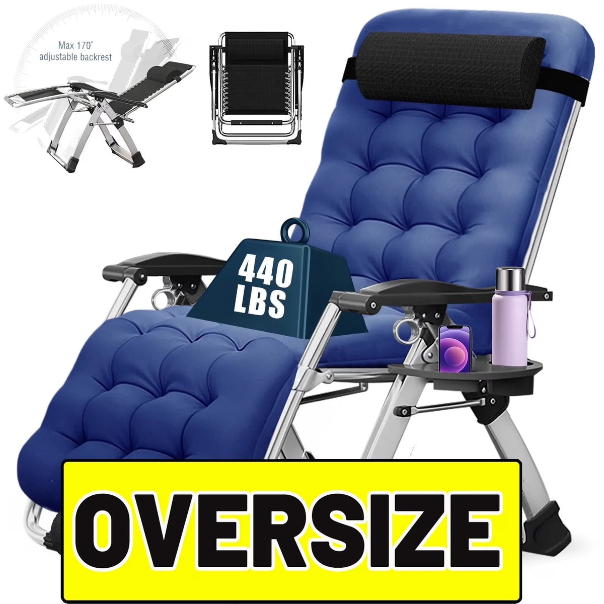 NAIZEA Zero Gravity Lawn Recliner Chairs, 2 Pack, Black