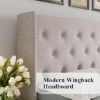 Queen Size Lift-Up Storage Bed With Wingback Headboard, Upholstered Platform Bed Frame With Hidden Storage