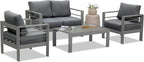 Superjoe Outdoor Patio Sofa 3 Seats Gray Aluminum With Dark Grey Cushions