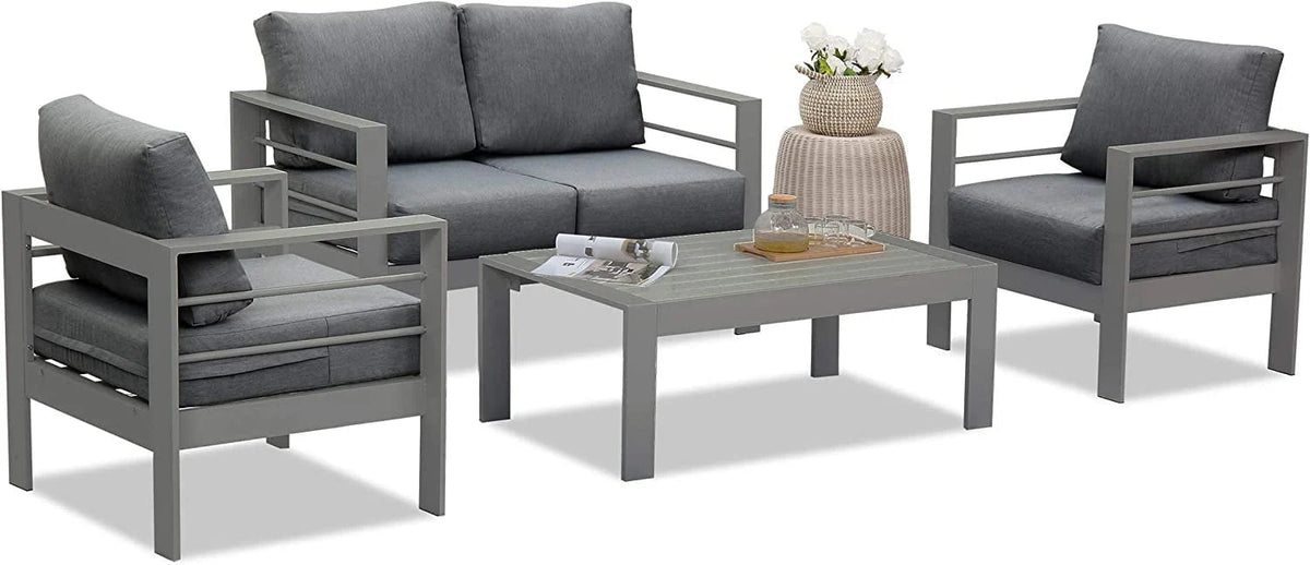 Superjoe Outdoor Patio Sofa 3 Seats Gray Aluminum With Dark Grey Cushions