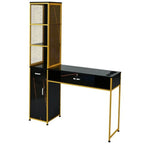 Barber Salon Station With Lockable Drawer, Left Shelf And Storage Cabinet - Black