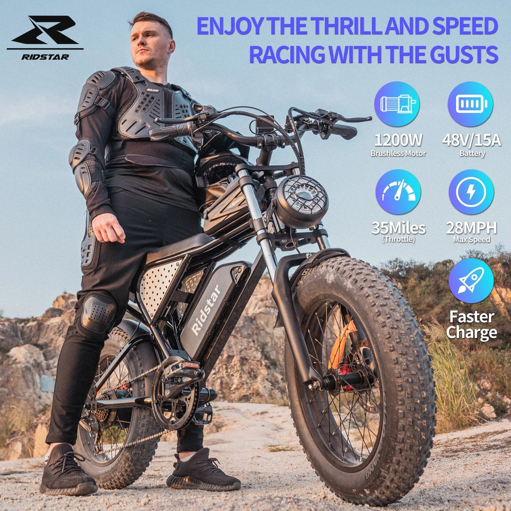 1500W Electric Mountain Bike 48V 20Ah, 20 inch Fat Tires, Shimano 7-Speed, Full Suspension - q20-1500w