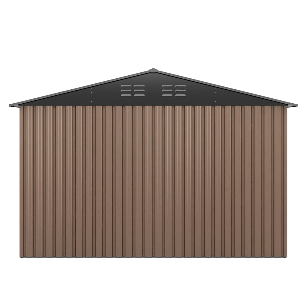 JAXPETY 10 x 10 ft Outdoor Metal Storage Shed With Window And Lockable Door - Brown