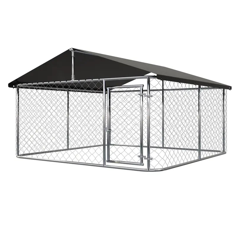 Petony Outdoor Dog Kennel With UV And Water Resistant Roof Cover, Chain-Link Fence And Swing Gate