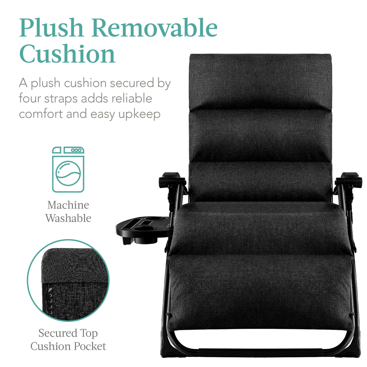 Best Choice Products Oversized Zero Gravity Folding Recliner With Removable Cushion And Side Tray - Fossil Gray