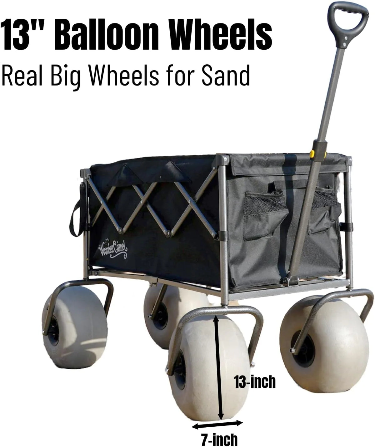 WONDERCAMEL Collapsible All-Terrain Beach Wagon With 13in Balloon Wheels, 185L, 46in D x 28.98in W x 46in H
