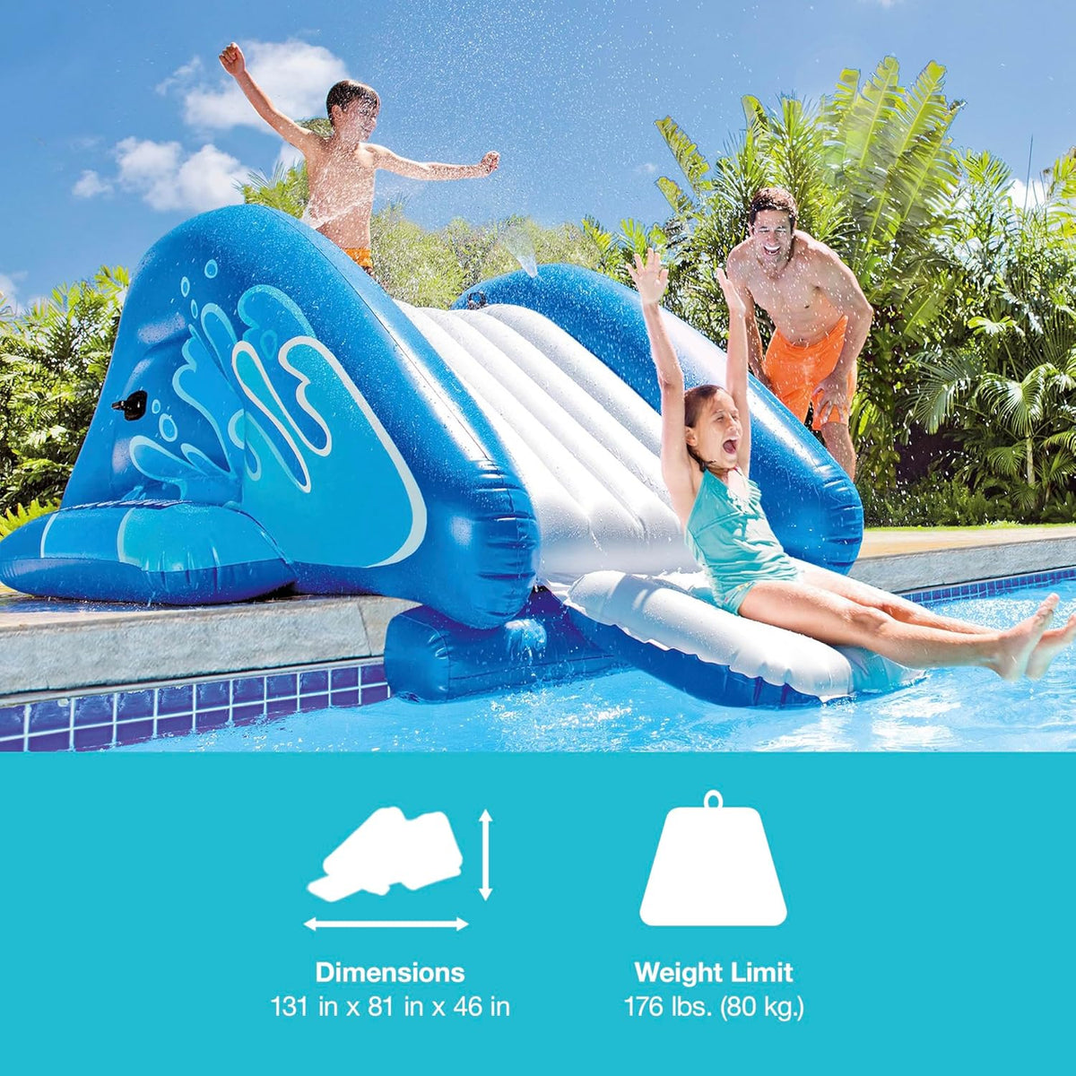 Kool Splash Inflatable Water Slide With Built-In Sprayers, Blue, 131 x 81 x 46 in