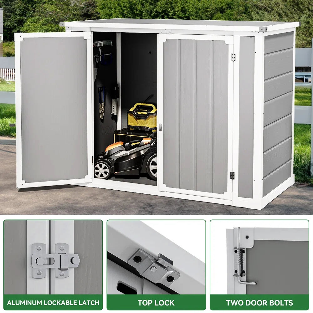 Seizeen Outdoor Resin Storage Shed, 41 Cu. Ft. / 306 Gal, Gray, 3 Doors With Floor
