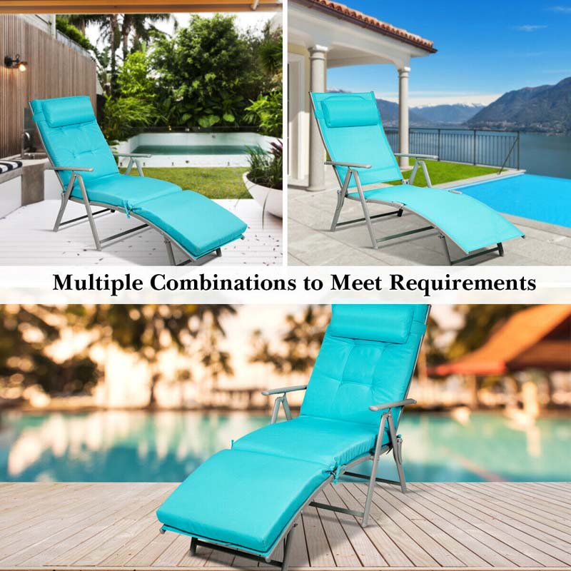 7 Position Folding Outdoor Chaise Lounge Chair With Cushion And Pillow