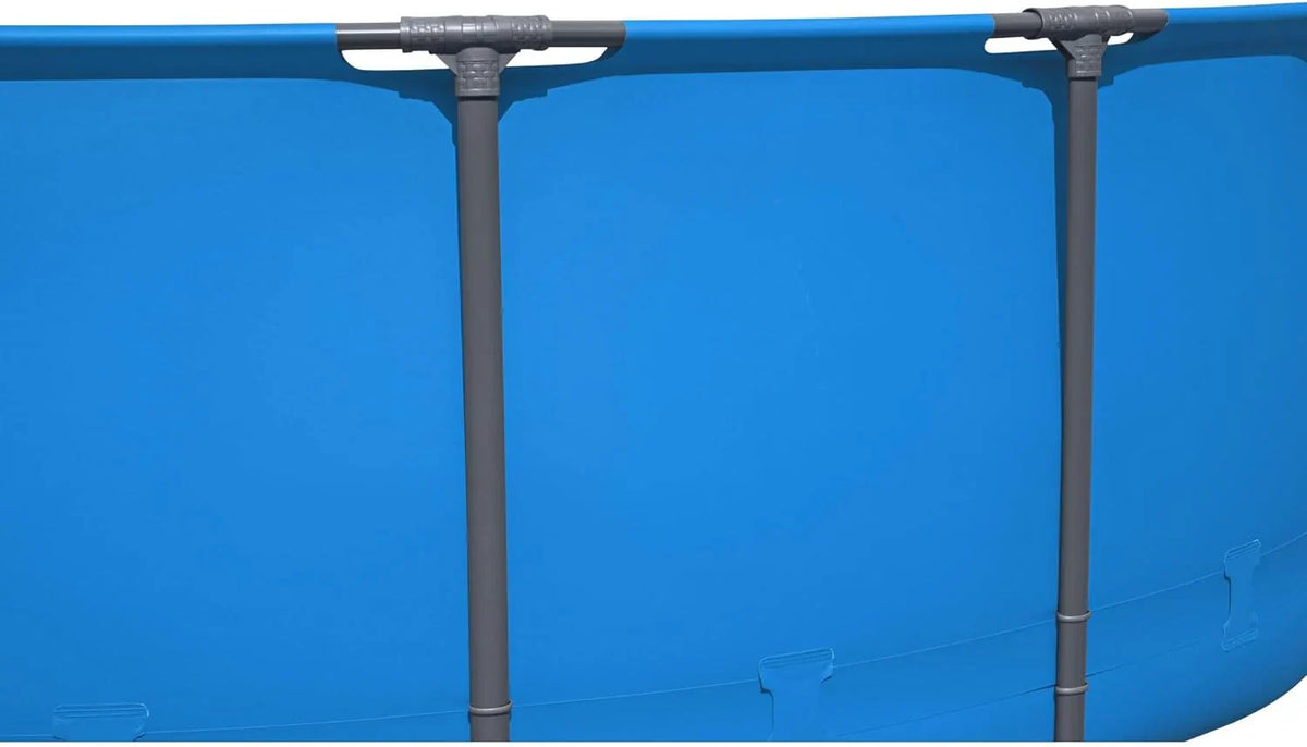 Steel Pro MAX 14 Foot x 48 Inch Round Steel Frame Above Ground Pool Set With 1,000 Filter Pump, Ladder And Cover - Gray