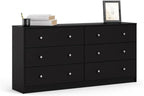 3-Piece Scandinavian Engineered Wood Bedroom Furniture Set With Black 6-Drawer Dresser, 3-Drawer Chest And Nightstand