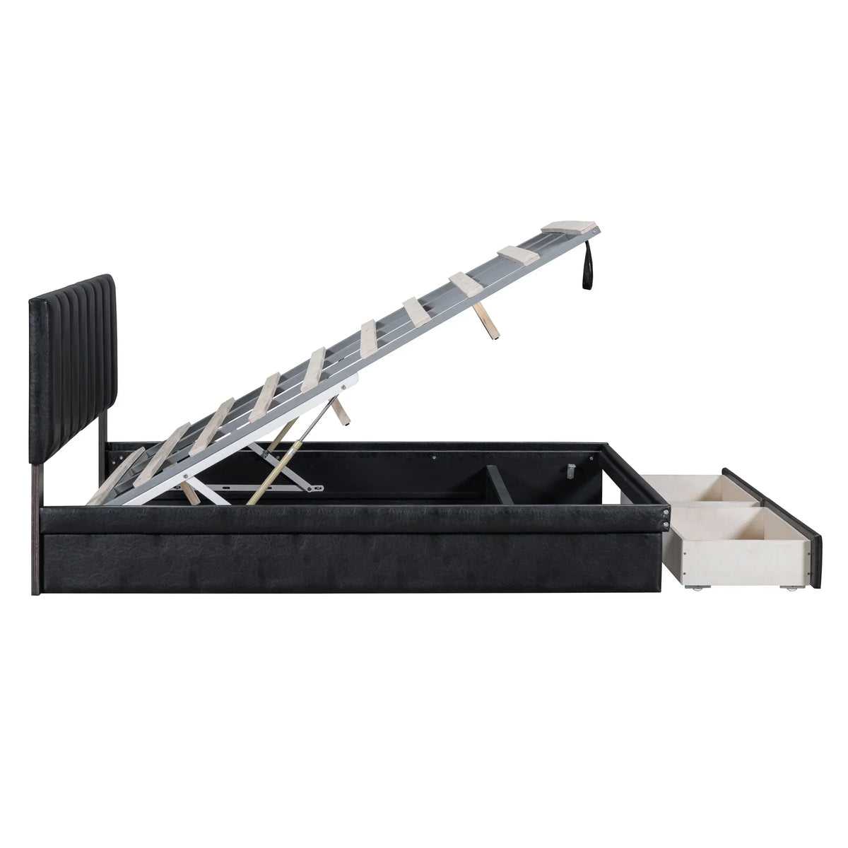 Roomfitters Full Size Upholstered Platform Bed With Hydraulic Storage System, 2 Drawers, Black - 78in L x 60.6in W x 37.8in H