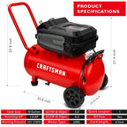 CRAFTSMAN Oil-Free Portable Air Compressor, 10 Gallon 1.8 HP 175 PSI 4.0 CFM@90PSI - CMXECXA0201041