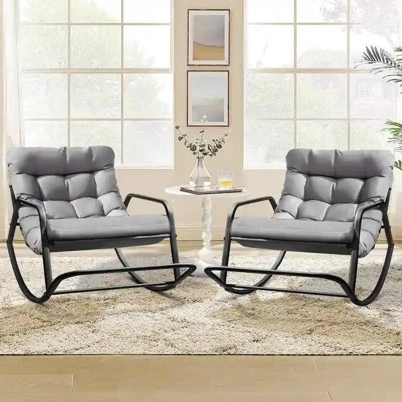Oversized Outdoor Rocking Lounge Chair With Water-Resistant Cushions, 450 lbs Capacity
