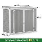 Seizeen Outdoor Resin Storage Shed, 41 Cu. Ft. / 306 Gal, Gray, 3 Doors With Floor