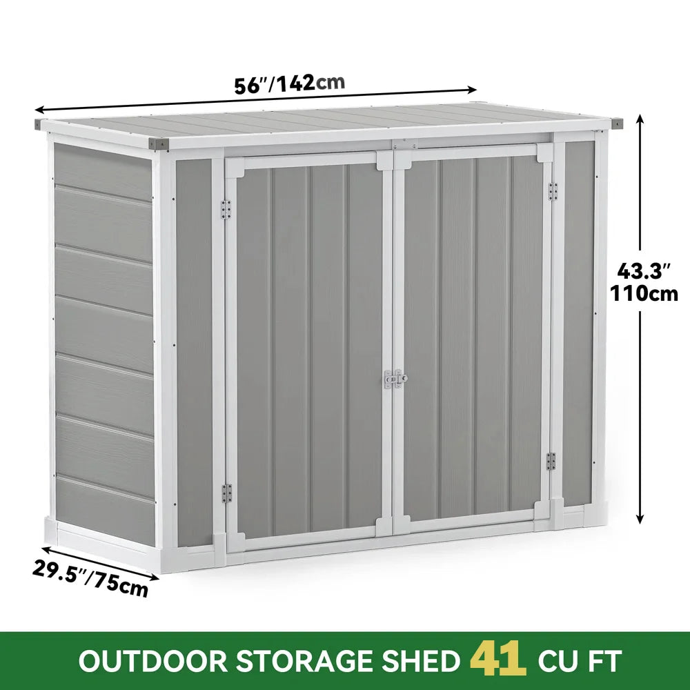 Seizeen Outdoor Resin Storage Shed, 41 Cu. Ft. / 306 Gal, Gray, 3 Doors With Floor