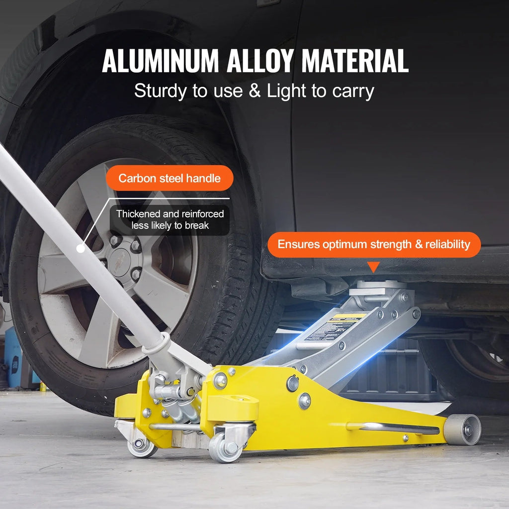 KFFKFF Low Profile Aluminum Floor Jack, 3 Ton Capacity, 3.7-18.3 Inch Lift Range, Dual Piston