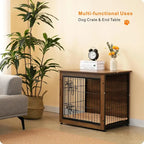 DWANTON Wooden Dog Crate Furniture With Cushion, Double Doors And Adjustable Feet